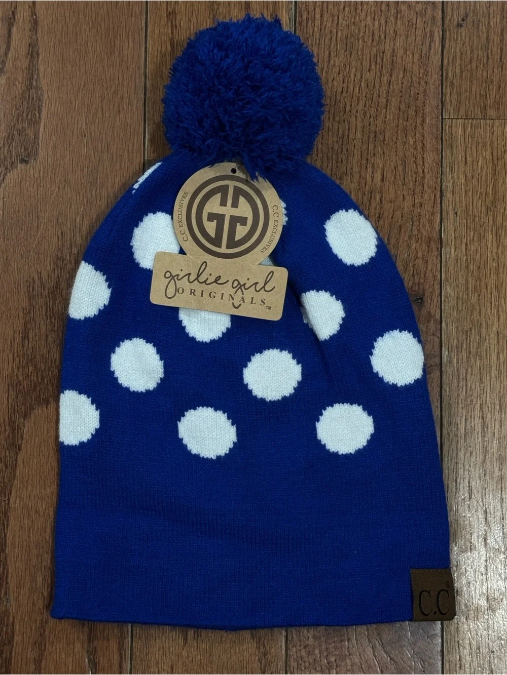 C.C Women’s Polka Dot Pom Beanie - Navy & White
